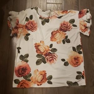 Large flutter sleeve floral tee